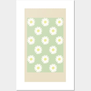 pastel daisy green and white pattern Posters and Art